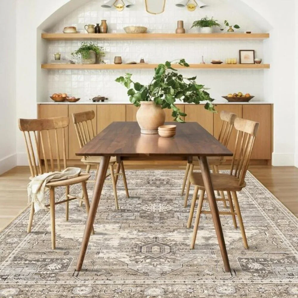 New 4x6 Beige Washable Area Rug, Vintage Non-Slip Carpet for Home & Room Decor